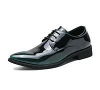 ENWIND Men's Tuxedo Dress Shoes Patent Leather Oxfords Classic Formal Suit Shoes with Lace-Up,Green,10 UK
