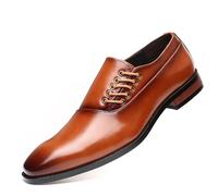 ENWIND Men's Tuxedo Dress Shoes Patent Leather Oxfords Classic Formal Suit Shoes with Lace-Up,Yellow,7.5 UK