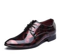 ENWIND Men's Tuxedo Oxfords Pointed-Toe Lace-up Patent Leather Formal Shoes Fashion Prom Wedding Dress Shoes,Red,5.5 UK
