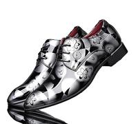 ENWIND Men's Tuxedo Oxfords Pointed-Toe Lace-up Patent Leather Formal Shoes Fashion Prom Wedding Dress Shoes,Gray,5.5 UK