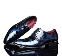 ENWIND Men's Tuxedo Oxfords Pointed-Toe Lace-up Patent Leather Formal Shoes Fashion Prom Wedding Dress Shoes,Blue,7.5 UK