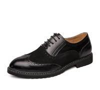ENWIND Men's Two Tone Patchwork Brogue Oxfords Classic Round-Toe Lace Up Low Top Leather Dress Shoes Business Formal Derby Shoes,Black,7.5 UK