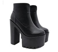 ENWIND Platform Boots for Women Heeled Combat Boots Chunky Heel Booties Round Toe Side Zipper High Heel Ankle Boots,Black,6 UK