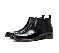 ENWIND Slip-on Chelsea Boots Men, PU Leather Low Heel Ankle High Dress Bootie with Side Elastic Panels,Black,6 UK