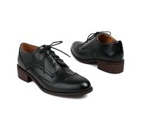 ENWIND Women's Comfortable Low Heels Casual Perforated Oxford Shoes Wingtip Brogue Shoes Flat Daily Shoe,Black,11 UK