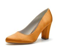 ENWIND Women's High Chunky Block Closed Toe Heels Slip On Round Toe Work Dress Office Wedding Party Pumps Shoes,Orange,4 UK