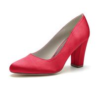 ENWIND Women's High Chunky Block Closed Toe Heels Slip On Round Toe Work Dress Office Wedding Party Pumps Shoes,Red,7 UK