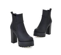 ENWIND Women's High Heeled Chelsea Ankle Boots Platform Fall Boots Chunky Block Heel Elastic Side Booties,Black,12 UK