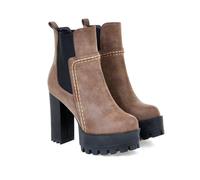 ENWIND Women's High Heeled Chelsea Ankle Boots Platform Fall Boots Chunky Block Heel Elastic Side Booties,Brown,6 UK