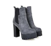 ENWIND Women's High Heeled Chelsea Ankle Boots Platform Fall Boots Chunky Block Heel Elastic Side Booties,Grey,5 UK