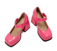 ENWIND Women's High Heels Square Toe Mary Jane Pumps Chunky Heel Platform Office Lady Party Events Dress Shoes,Pink,4 UK