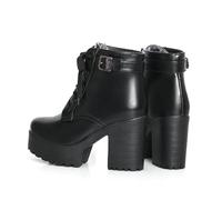 ENWIND Women's Lace Up Heeled Combat Boots Round Toe Platform Ankle Booties High Chunky Heel Lace Up Casual Walking Short Booties,Black,4 UK