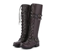 ENWIND Womens Lace Up Mid Calf Boots Fashion Goth Punk Biker Boots Military Combat Knee High Boots,Brown,10 UK