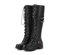 ENWIND Womens Lace Up Mid Calf Boots Fashion Goth Punk Biker Boots Military Combat Knee High Boots,Black,8 UK
