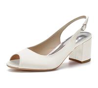 ENWIND Womens Mid Block Heel Slingback Court Shoes Buckle Strap Work Pumps Peep Toe Slip on Heeled Sandal,Ivory,7 UK