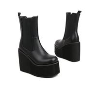 ENWIND Women's Platform Gothic Chelsea Boots with Double Elastic Gore Round Toe Wedge Heel Non-Slip Punk Combat Boots,Black,5 UK