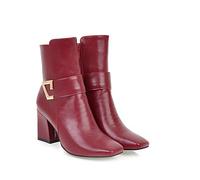 ENWIND Women's PU Leather Motorcycle Riding Boots Side Zipper Chunky Ankle Boots Heeled Booties,Red,7 UK