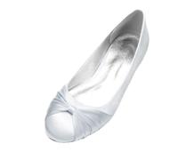 ENWIND Women's Satin Soft Bow Comfort Flats Round Toe Breathable Party Wedding Dress Ballets,Silver,9 UK