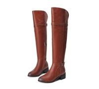 ENWIND Women's Wide Calf Over The Knee High Boots Low Block Heel Buckle Strap Motorcycle Boots Zipper Thigh High Winter Boots,Yellow,6 UK