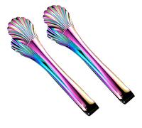 Enwinner Buffet Salad Serving Tongs, 12 inch Kirsite Catering Chef Food Salad BBQ Serving Utensils, Set of 2(stainless steel) (2 rainbow tongs)
