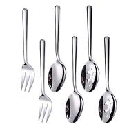 Enwinner Serving Spoons*2 Slot Spoons* 2 Forks *2 Buffet Colander Stainless Steel Banquet Set, Set of 6. Lenght 9" (6-spoon forks set)