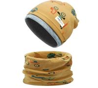 Enwokran Childrens' Slouchy Beanie Hat Loop Scarf Set Soft Easy Care Stretch Material Round Scarf Soft Girls Boys Winter Autumn Spring Set (Truck-Yellow)