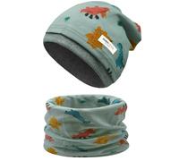 Enwokran Childrens' Slouchy Beanie Hat Loop Scarf Set Soft Easy Care Stretch Material Round Scarf Soft Girls Boys Winter Autumn Spring Set (Dinosaur-Light Green)