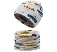 Enwokran Childrens' Slouchy Beanie Hat Loop Scarf Set Soft Easy Care Stretch Material Round Scarf Soft Girls Boys Winter Autumn Spring Set (Car-Beige)