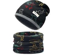 Enwokran Childrens' Slouchy Beanie Hat Loop Scarf Set Soft Easy Care Stretch Material Round Scarf Soft Girls Boys Winter Autumn Spring Set (Animal-Grey)