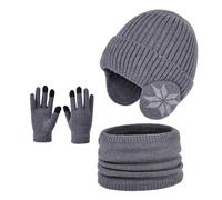 Enwokran Kids Winter Beanie Hat Scarf Gloves Set with Earflaps, Unisex Fleece Inner Lining Elastic Warm Knit Beanie Cap Earmuff Neck Warmer Touchscreen Gloves for Children Aged 4-10