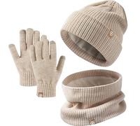 Enwokran Kids Winter Hat Scarf Gloves Set - Warm Thermal Knitted Beanie Cap Snood Neck Warmer Touchscreen Mitten Soft Fleece Lining Elastic for Children Aged 5-12 Outdoor Sports
