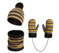 Enwokran Kids Winter Pompom Beanie Hat Scarf Gloves Set Warm Knitted Hat Mittens and Fleece Neck Warmer Scarf 3pcs for Boys&Girls Age 2-6 (Coffee)