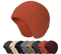 Enwokran Knit Beanie Hat Warm Winter Hats Unisex Stretchy Windproof Earflap Knit Skull Cap Slouchy with Ear Warmer for Running Fishing Skiing Cycling Outdoor Sports (Orange)