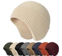 Enwokran Knit Beanie Hat Warm Winter Hats Unisex Stretchy Windproof Earflap Knit Skull Cap Slouchy with Ear Warmer for Running Fishing Skiing Cycling Outdoor Sports (Apricot)