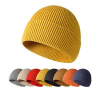 Enwokran Winter Beanie Hat,Unisex Stretchy Soft Cuffed Skullcap,Daily Thermal Striped Comhats Roll up Edge Outdoor Ski (Yellow)