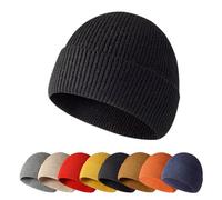 Enwokran Winter Beanie Hat,Unisex Stretchy Soft Cuffed Skullcap,Daily Thermal Striped Comhats Roll up Edge Outdoor Ski (Black)