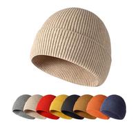 Enwokran Winter Beanie Hat,Unisex Stretchy Soft Cuffed Skullcap,Daily Thermal Striped Comhats Roll up Edge Outdoor Ski (Beige)