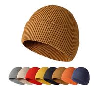 Enwokran Winter Beanie Hat,Unisex Stretchy Soft Cuffed Skullcap,Daily Thermal Striped Comhats Roll up Edge Outdoor Ski (Brown)