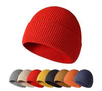 Enwokran Winter Beanie Hat,Unisex Stretchy Soft Cuffed Skullcap,Daily Thermal Striped Comhats Roll up Edge Outdoor Ski (Red)