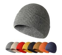 Enwokran Winter Beanie Hat,Unisex Stretchy Soft Cuffed Skullcap,Daily Thermal Striped Comhats Roll up Edge Outdoor Ski (Grey)