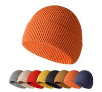 Enwokran Winter Beanie Hat,Unisex Stretchy Soft Cuffed Skullcap,Daily Thermal Striped Comhats Roll up Edge Outdoor Ski (Orange)