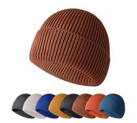 Enwokran Winter Beanie Hat,Unisex Stretchy Windproof Soft Cuffed Skullcap,Daily Thermal Striped Comhats Roll up Edge for Running Fishing Skiing Cycling Outdoor Sports (Brown)