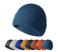 Enwokran Winter Beanie Hat,Unisex Stretchy Windproof Soft Cuffed Skullcap,Daily Thermal Striped Comhats Roll up Edge for Running Fishing Skiing Cycling Outdoor Sports (Peacock Blue)