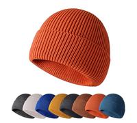 Enwokran Winter Beanie Hat,Unisex Stretchy Windproof Soft Cuffed Skullcap,Daily Thermal Striped Comhats Roll up Edge for Running Fishing Skiing Cycling Outdoor Sports (Orange)
