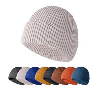 Enwokran Winter Beanie Hat,Unisex Stretchy Windproof Soft Cuffed Skullcap,Daily Thermal Striped Comhats Roll up Edge for Running Fishing Skiing Cycling Outdoor Sports (Beige)
