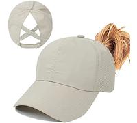 Enwokran Women's Ponytail Baseball Cap, Adjustable Breathable Criss Cross Mesh Quick Drying Messy High Bun Ponycap Hat (Khaki)