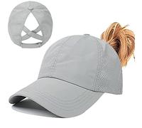 Enwokran Women's Ponytail Baseball Cap, Adjustable Breathable Criss Cross Mesh Quick Drying Messy High Bun Ponycap Hat (Light Grey)