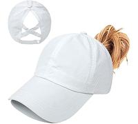 Enwokran Women's Ponytail Baseball Cap, Adjustable Breathable Criss Cross Mesh Quick Drying Messy High Bun Ponycap Hat (White)