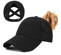 Enwokran Womens Ponytail Hat Baseball Cap, Adjustable Criss Cross Baseball Cap High Bun Unisex Quick Drying Trucker Hats, Zblack, One Size