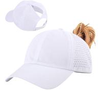 Enwokran Womens Ponytail Hat Baseball Cap,Unisex Adjustable High Messy Bun Ponycap,Mesh Quick Drying Outdoor Hats with Pony Hole Loop (White)